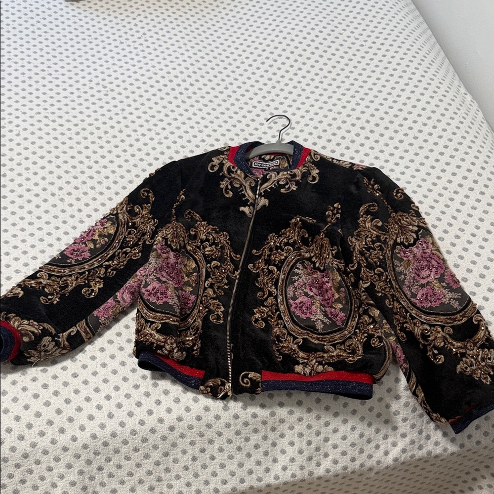 Chic Black and Pink Patterned Bomber Jacket